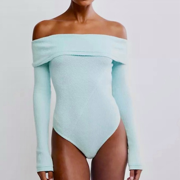 Free People Aqua Off-Shoulder Bodysuit - Picture 1 of 7